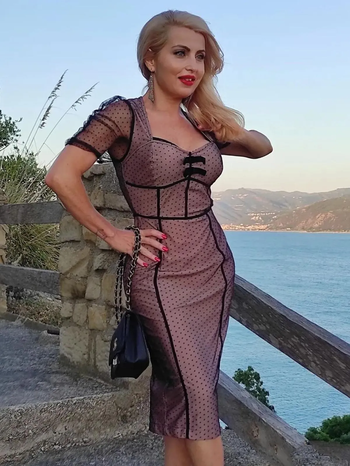 Pink 1960s Polka Dot Mesh Pencil Dress sold by Retro Stage product image thumbnail 2