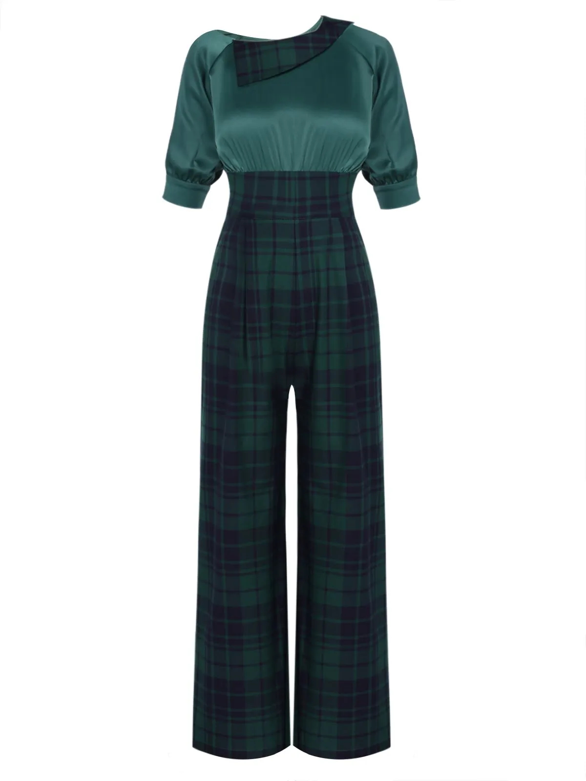Red 1930s Christmas Plaid Short Sleeved Jumpsuit sold by Retro Stage product image thumbnail 2