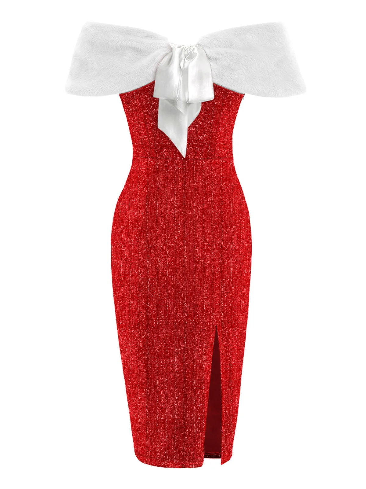 Red 1960s Plush Bow Pencil Dress With Cape sold by Retro Stage