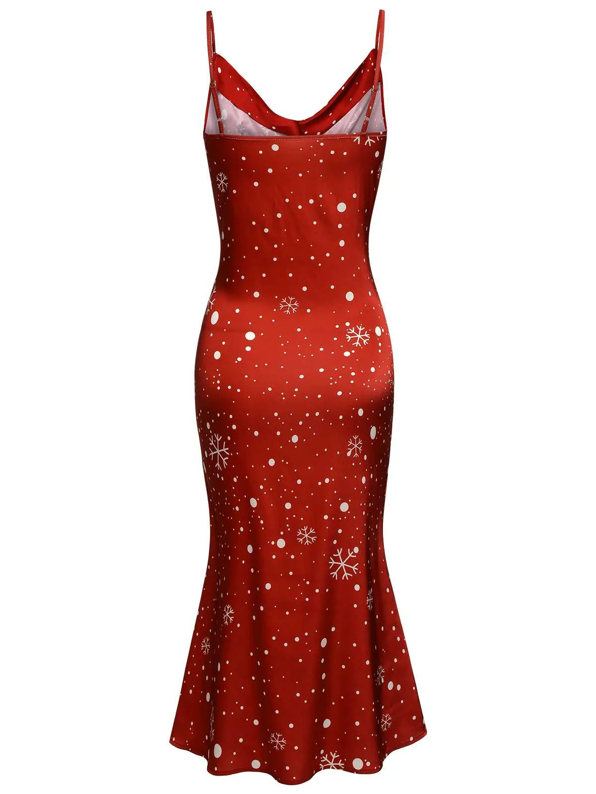 Red 1930s Christmas Strap Snowflake Mermaid Dress sold by Retro Stage product image thumbnail 4