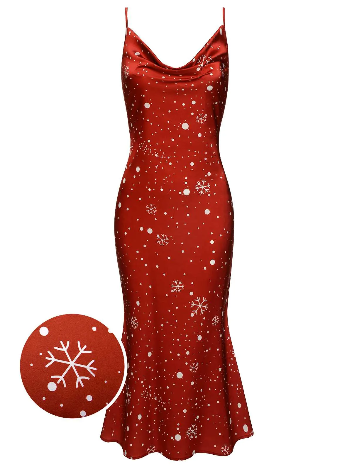 Red 1930s Christmas Strap Snowflake Mermaid Dress sold by Retro Stage