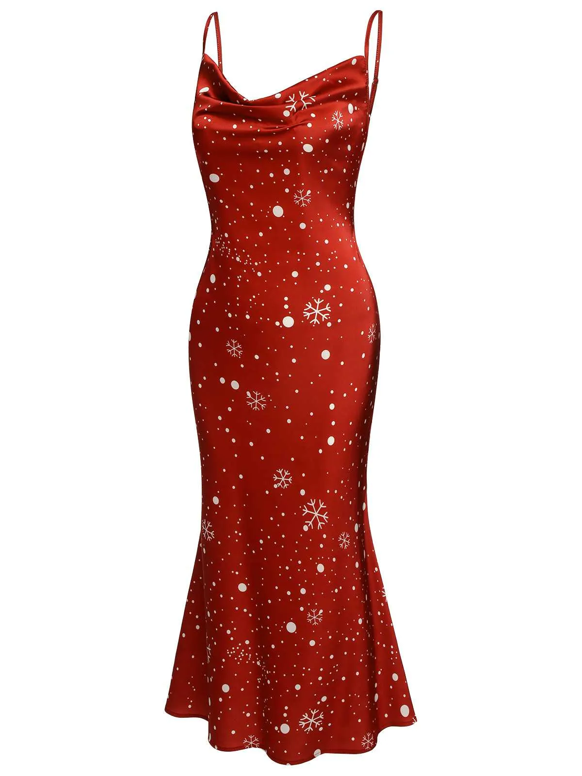 Red 1930s Christmas Strap Snowflake Mermaid Dress sold by Retro Stage product image thumbnail 3