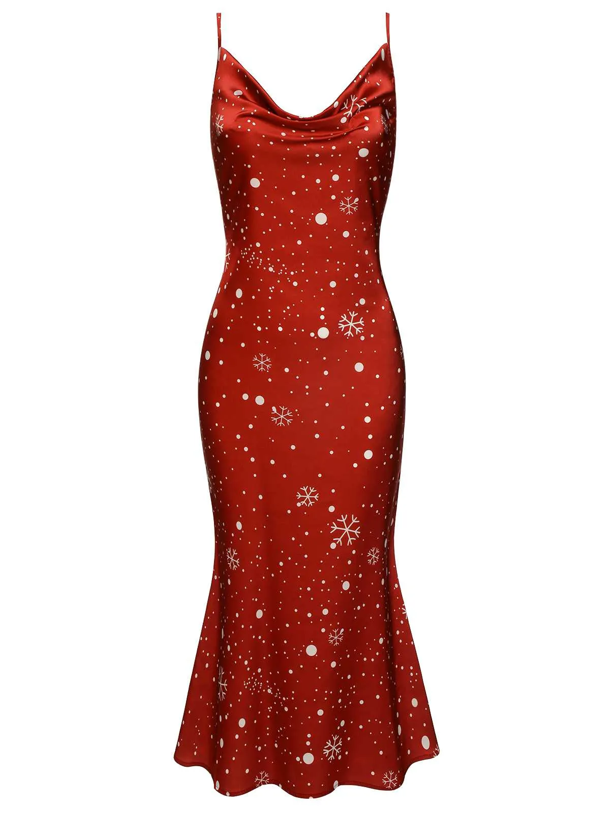 Red 1930s Christmas Strap Snowflake Mermaid Dress sold by Retro Stage product image thumbnail 2