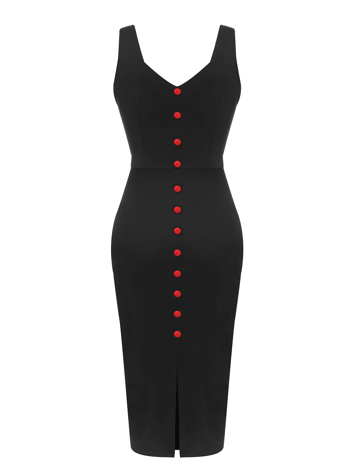 Black 1960s V-Neck Solid Bodycon Dress sold by Retro Stage product image thumbnail 4