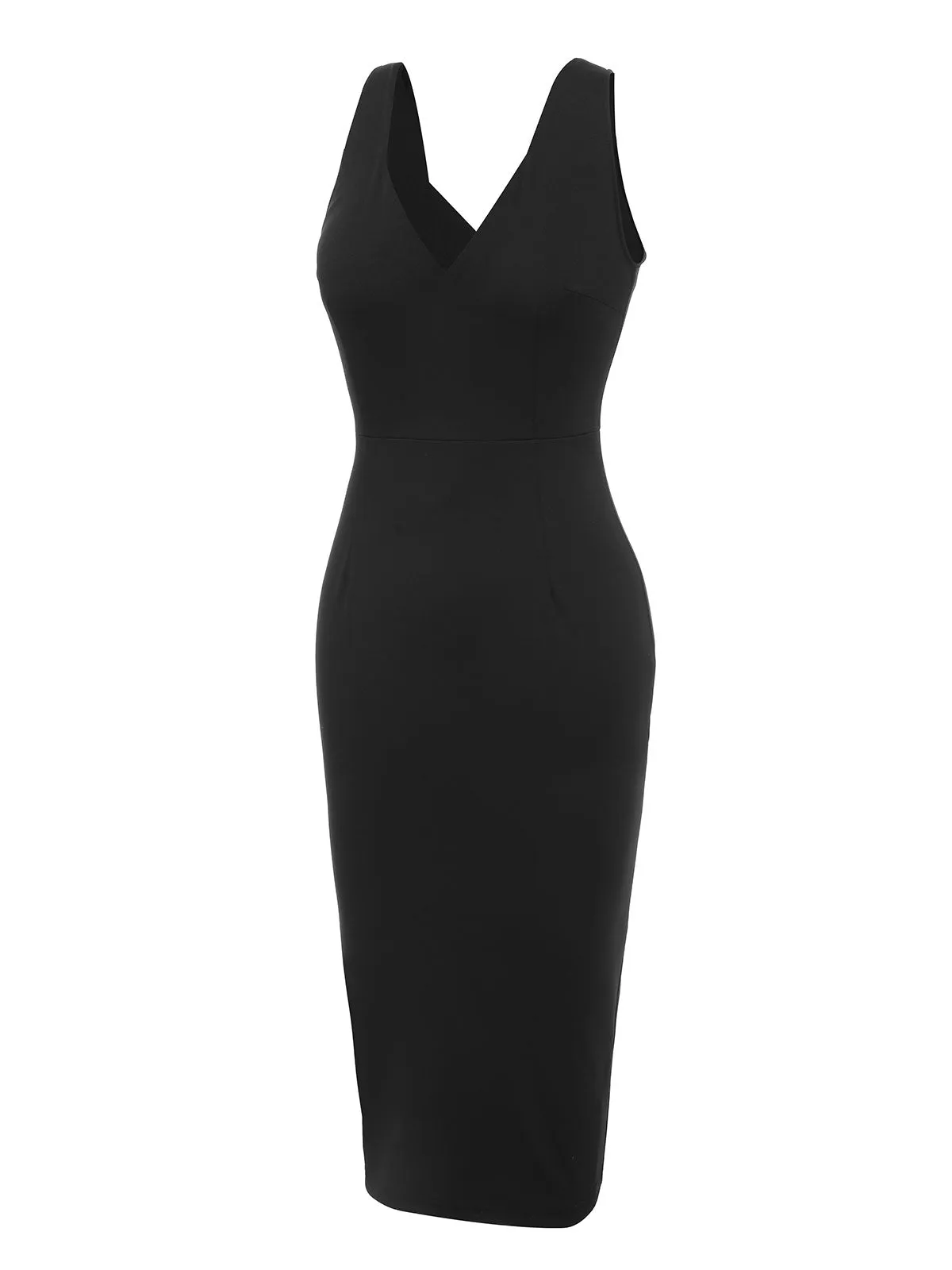 Black 1960s V-Neck Solid Bodycon Dress sold by Retro Stage product image thumbnail 3