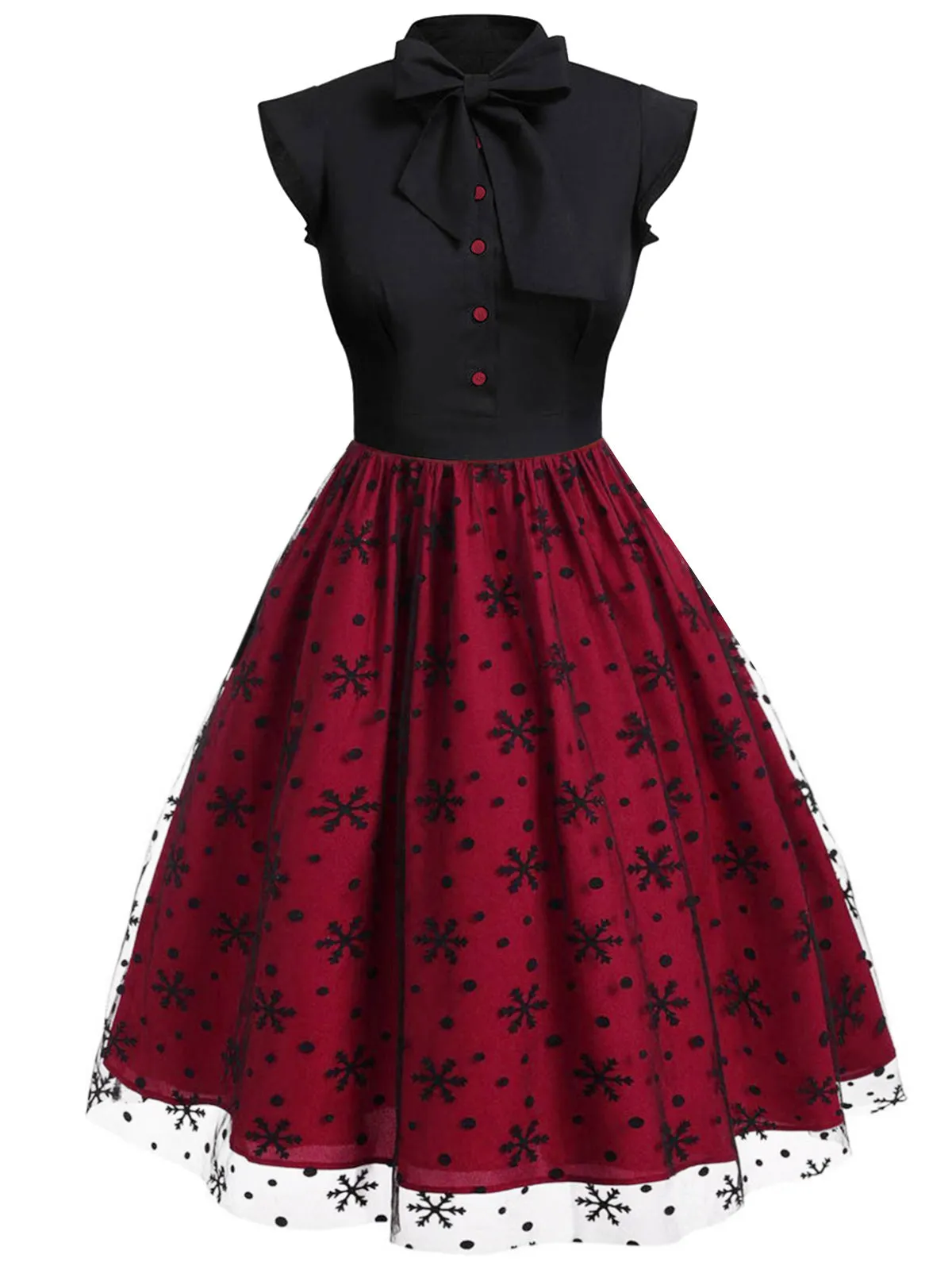 Red & Black 1950s Christmas Tie Bow Mesh Dress sold by Retro Stage