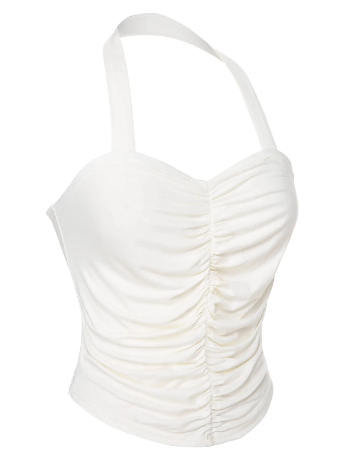 White 1950s Solid Pleated Halter Top sold by Retro Stage product image thumbnail 3
