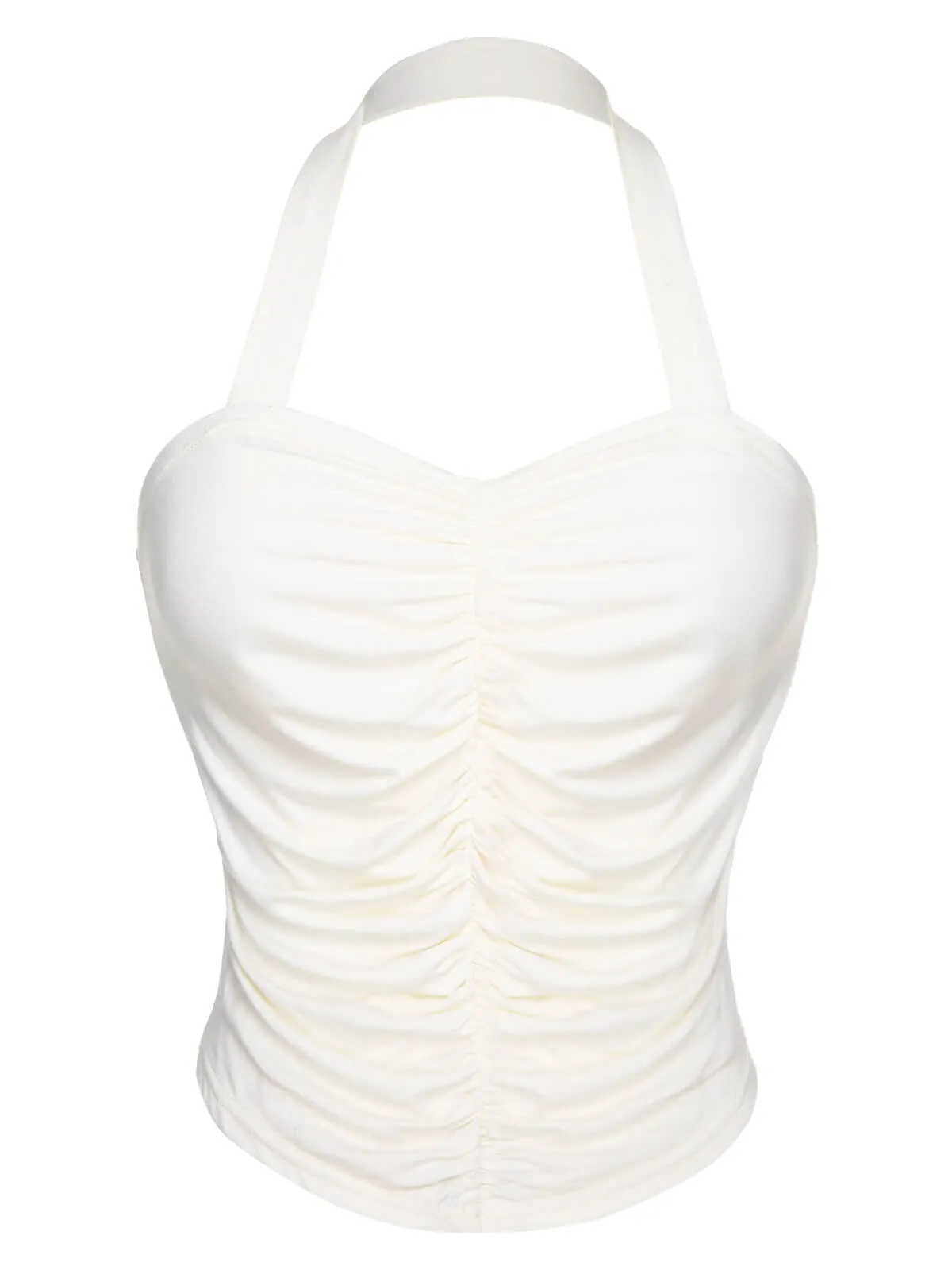 White 1950s Solid Pleated Halter Top sold by Retro Stage product image thumbnail 2