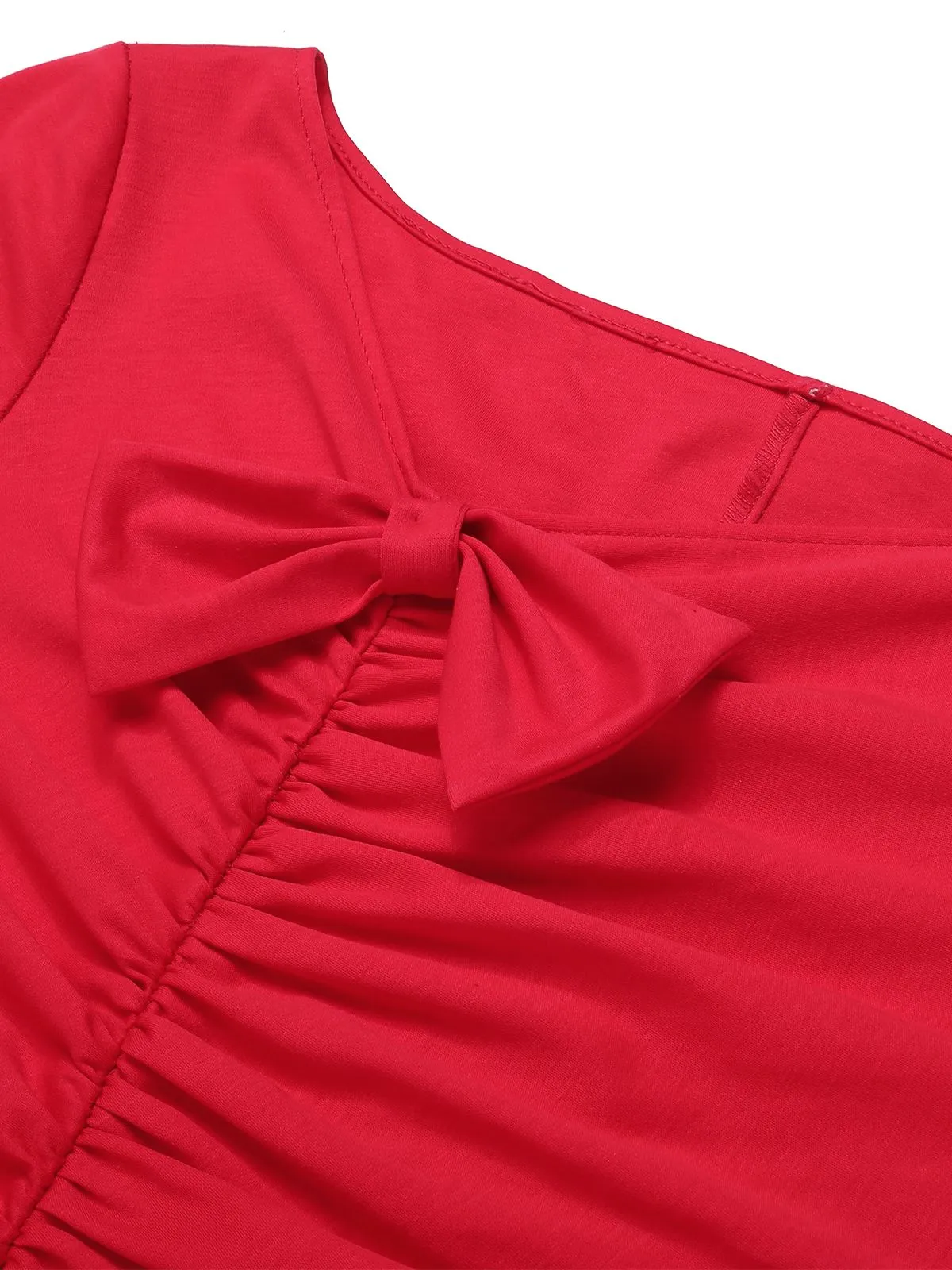 Red 1960s Shirring Bow Solid Wrap Dress sold by Retro Stage product image thumbnail 5