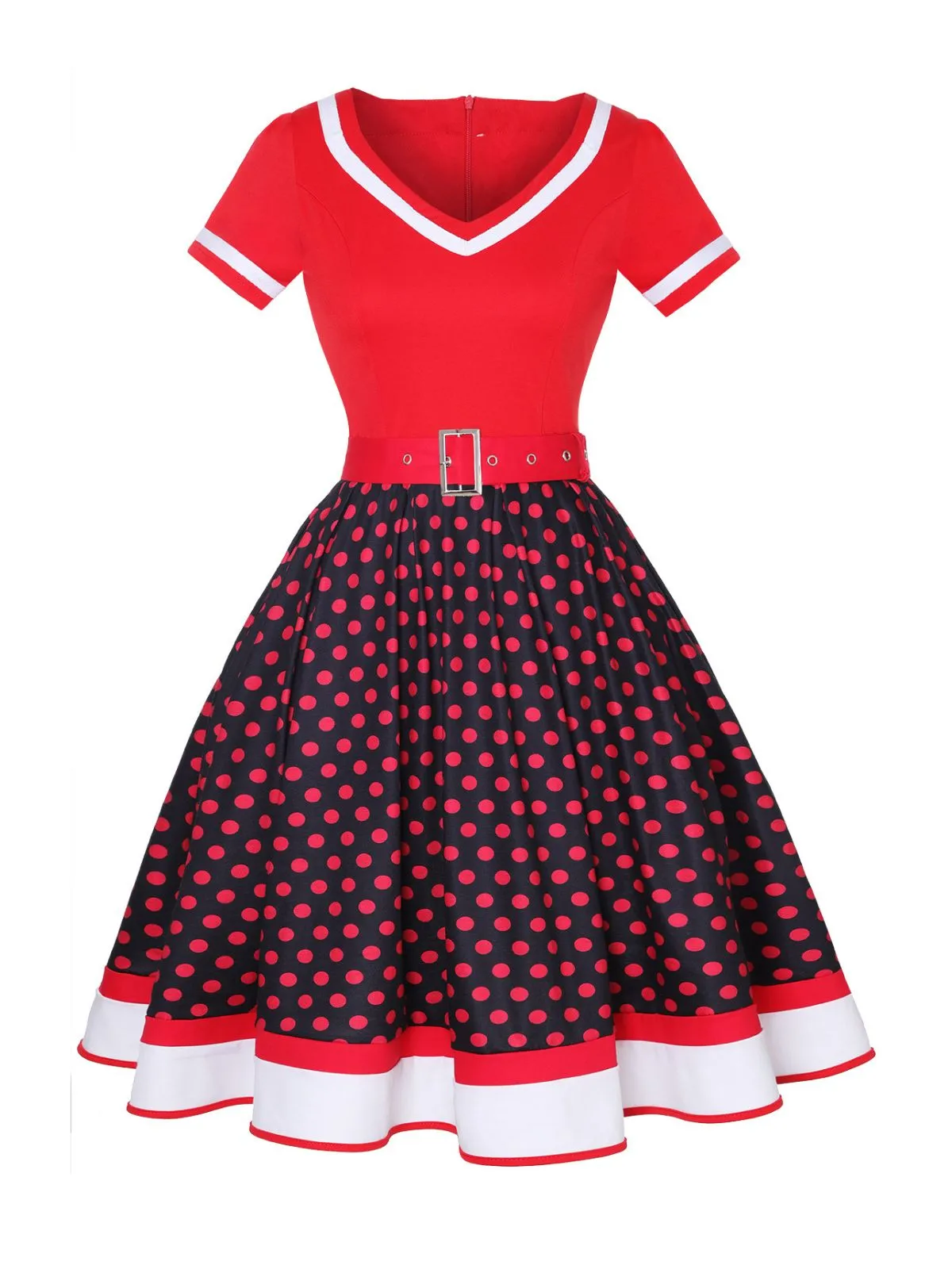 Multicolor 1950s Polka Dots Patchwork Belted Dress sold by Retro Stage