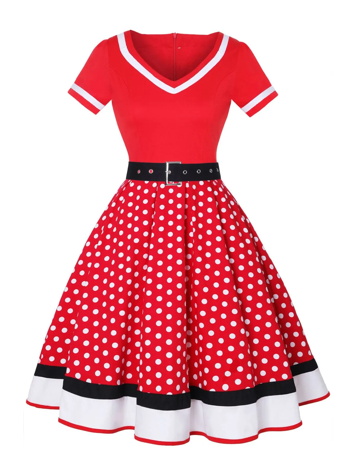 Multicolor 1950s Polka Dots Patchwork Belted Dress sold by Retro Stage product image thumbnail 5