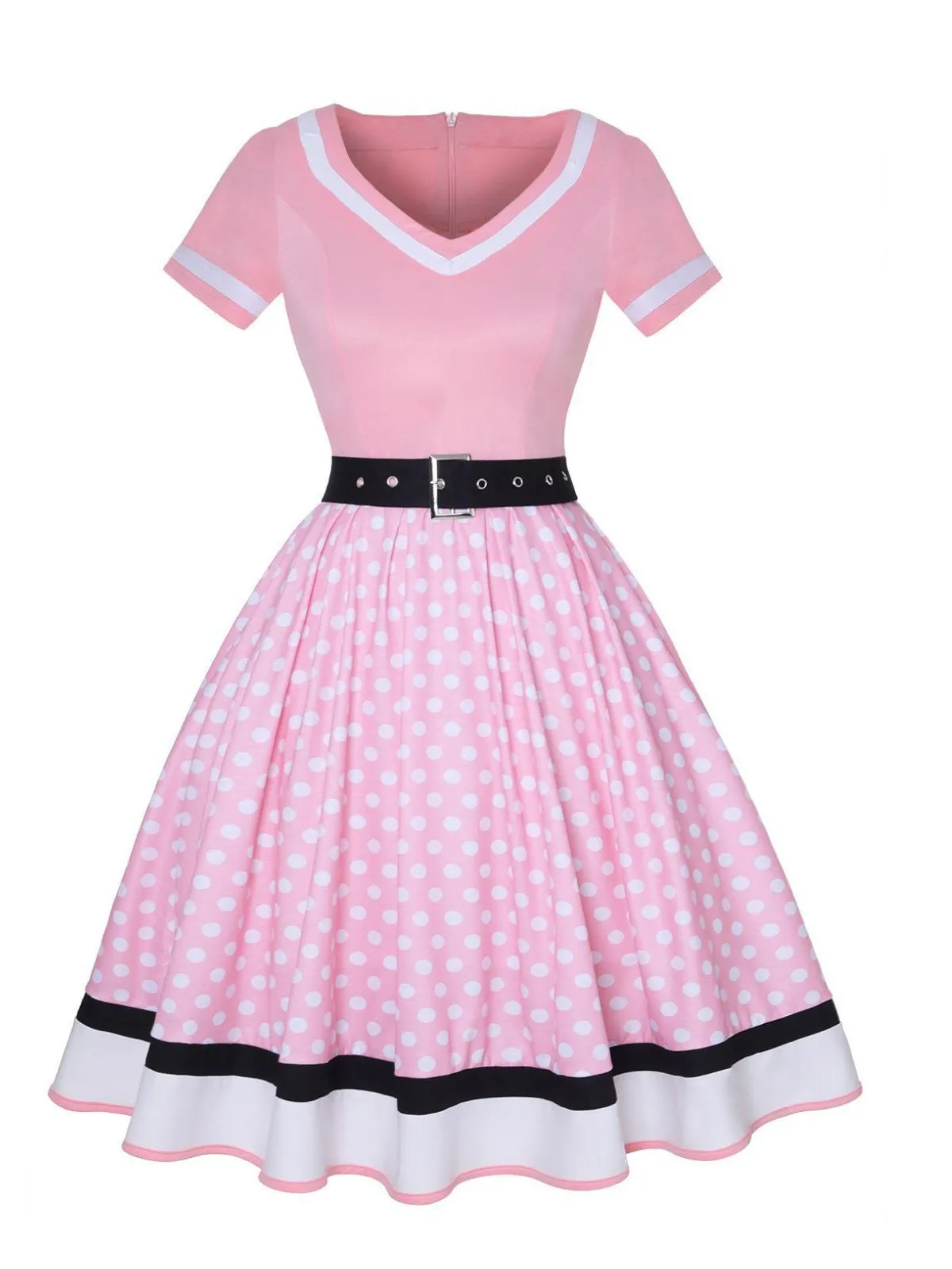 Multicolor 1950s Polka Dots Patchwork Belted Dress sold by Retro Stage product image thumbnail 3