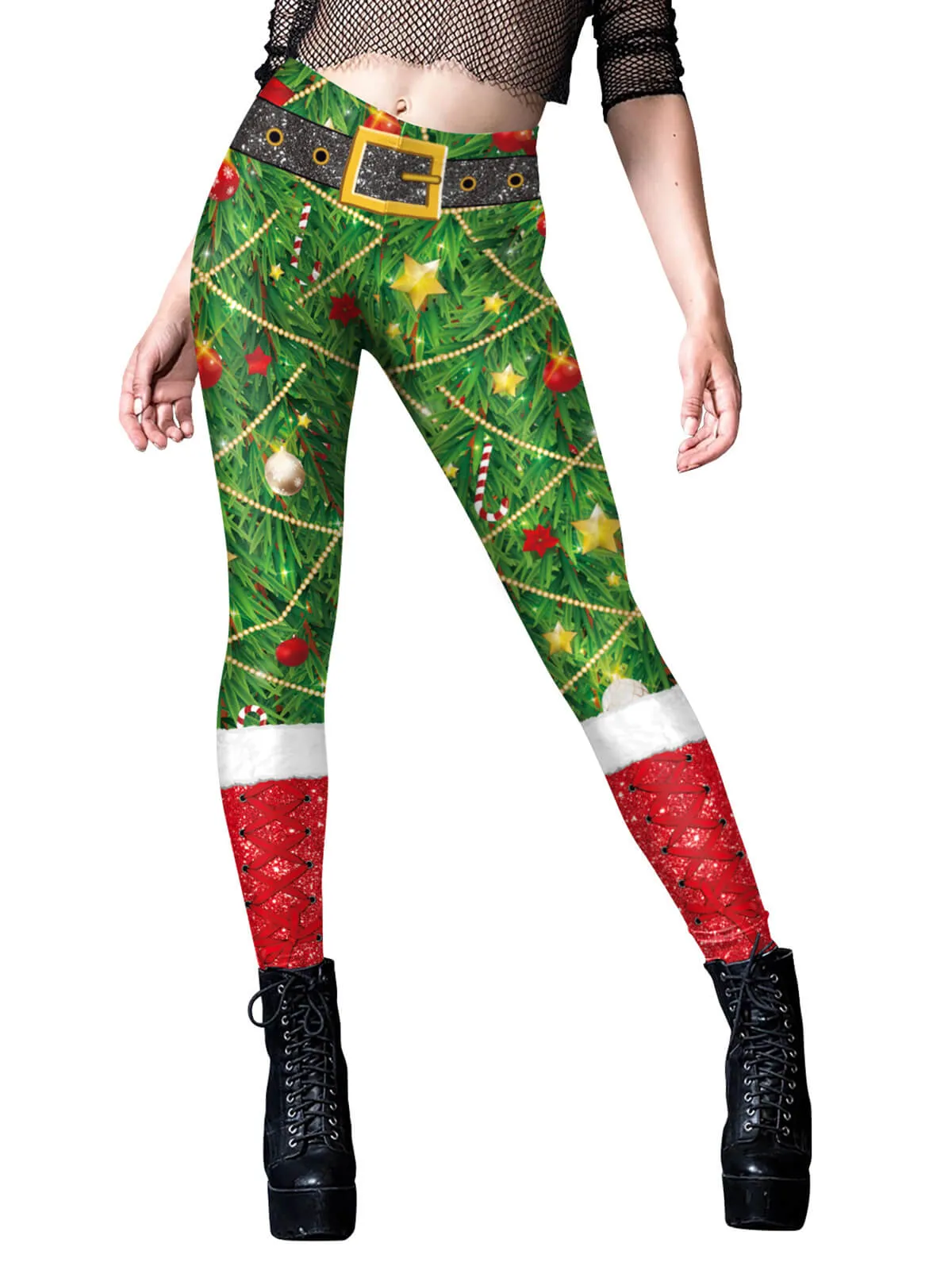 Green & Red 1960s Christmas Star Bell Leggings sold by Retro Stage