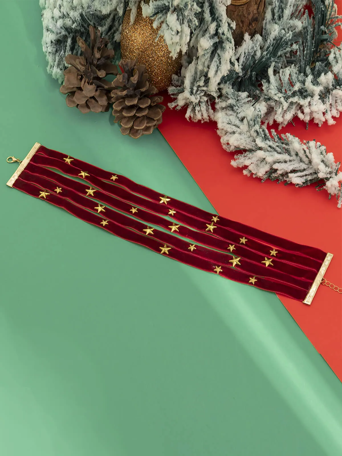 Burgundy Christmas Star Wide Velvet Necklace sold by Retro Stage product image thumbnail 4