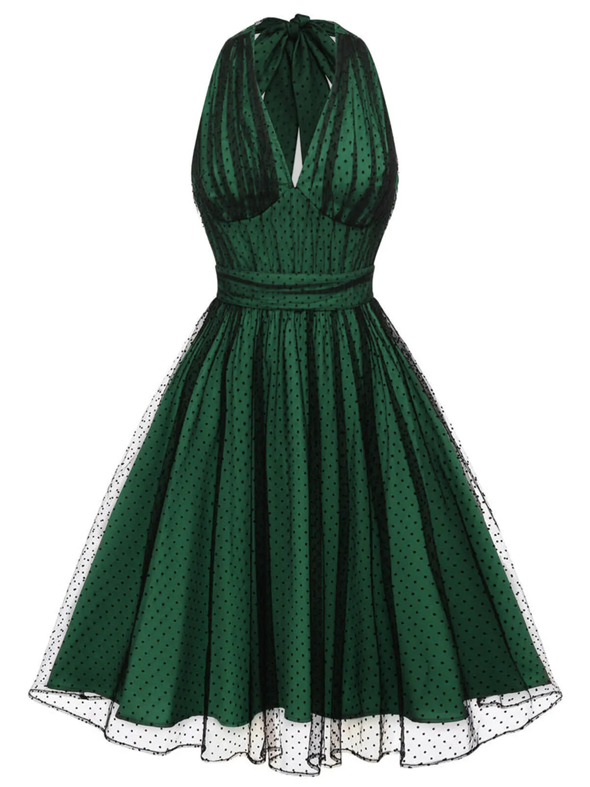 Green 1950s Halter Polka Dots Mesh Dress sold by Retro Stage product image thumbnail 2