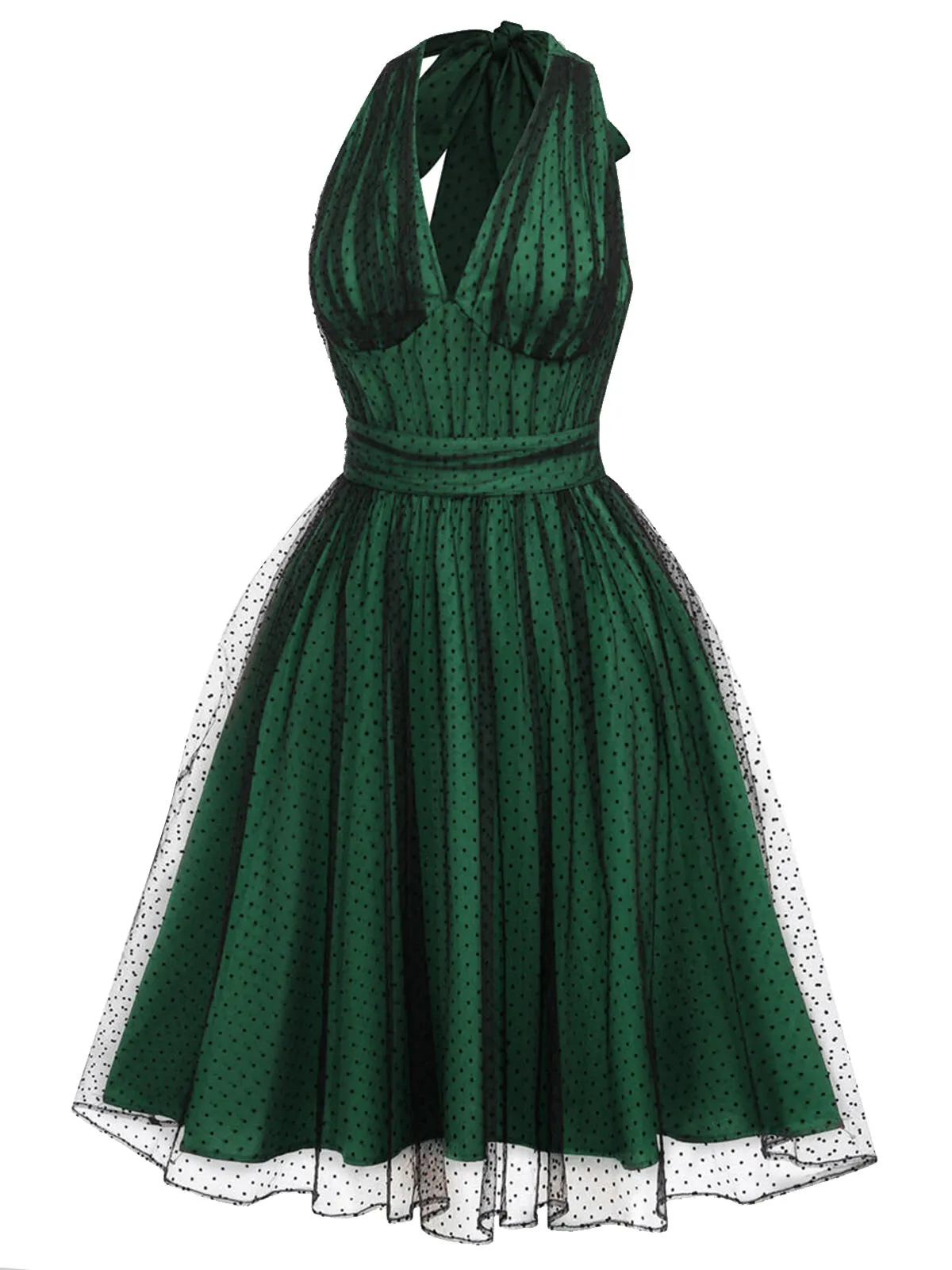 Green 1950s Halter Polka Dots Mesh Dress sold by Retro Stage product image thumbnail 3