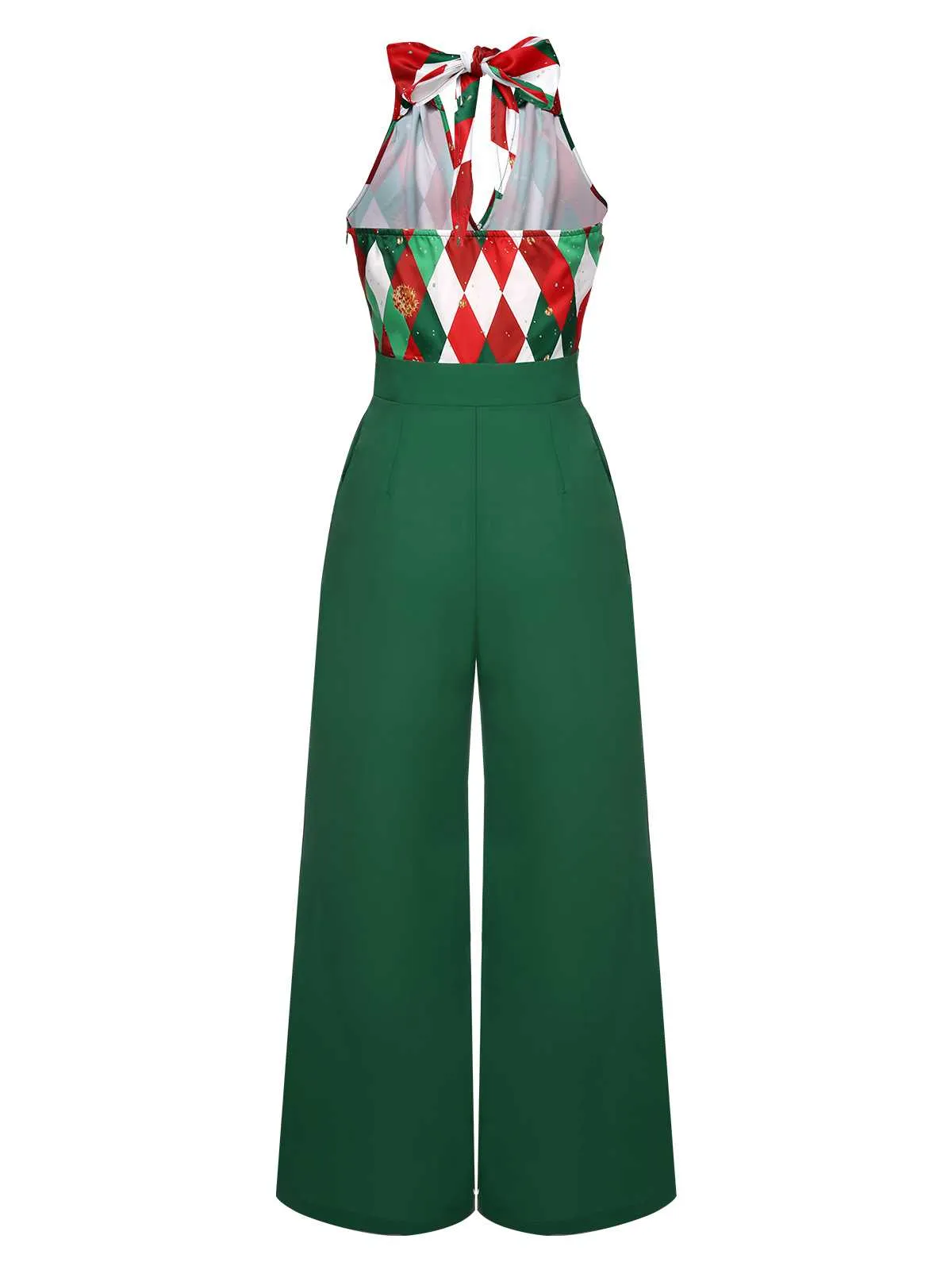 Green 1930s Christmas Plaid Lace Patchwork Jumpsuit sold by Retro Stage product image thumbnail 5