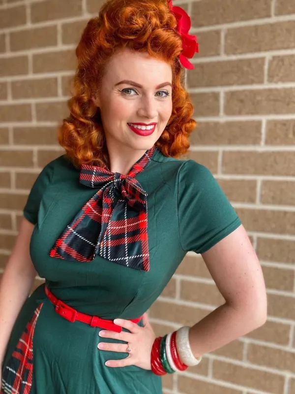 1950s Plaid Patchwork Bow Swing Dress sold by Retro Stage