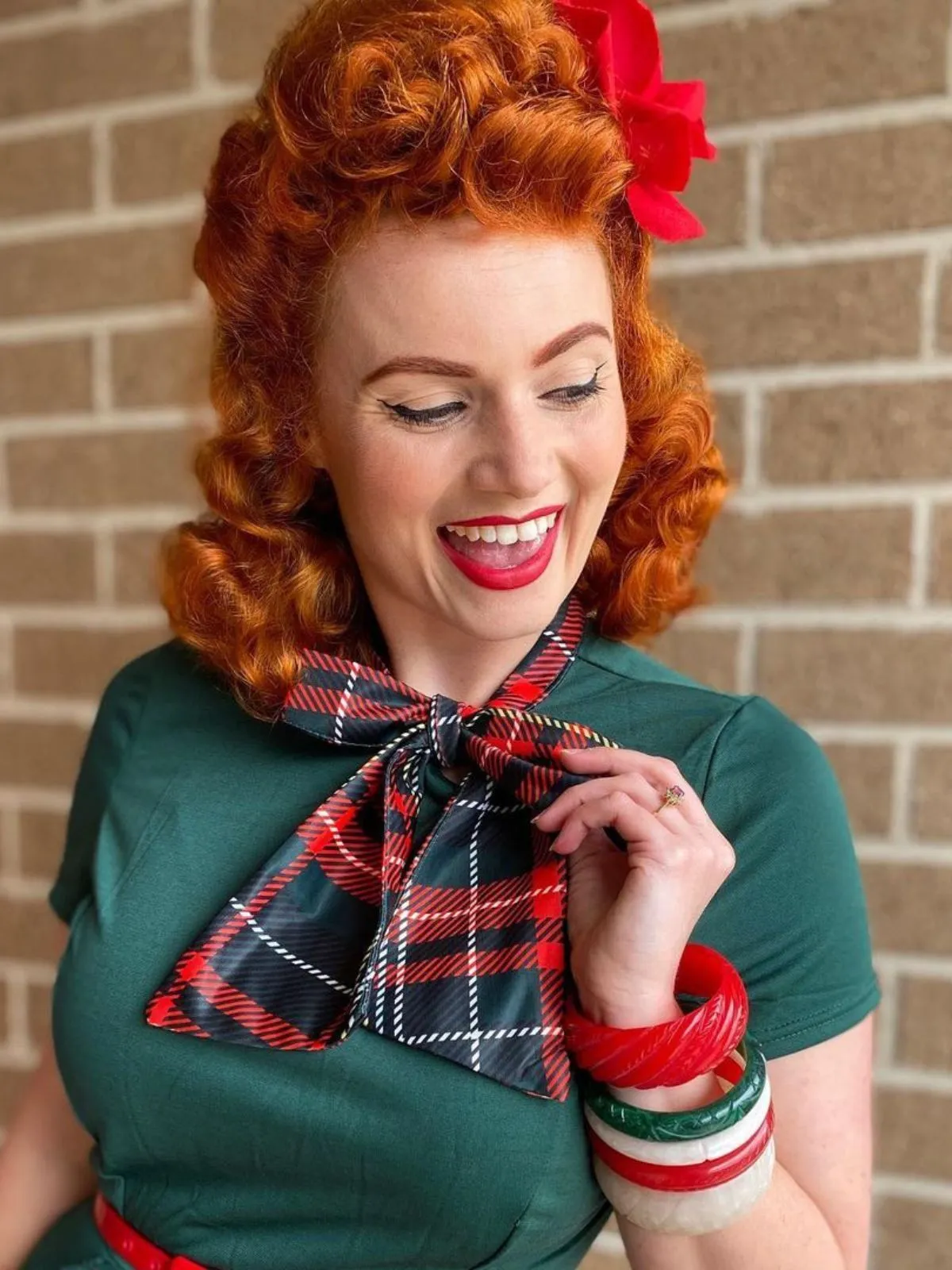1950s Plaid Patchwork Bow Swing Dress sold by Retro Stage product image thumbnail 2