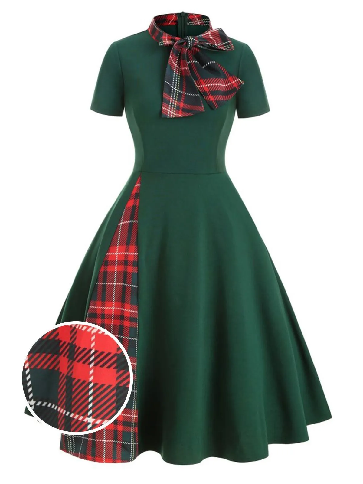 1950s Plaid Patchwork Bow Swing Dress sold by Retro Stage product image thumbnail 3