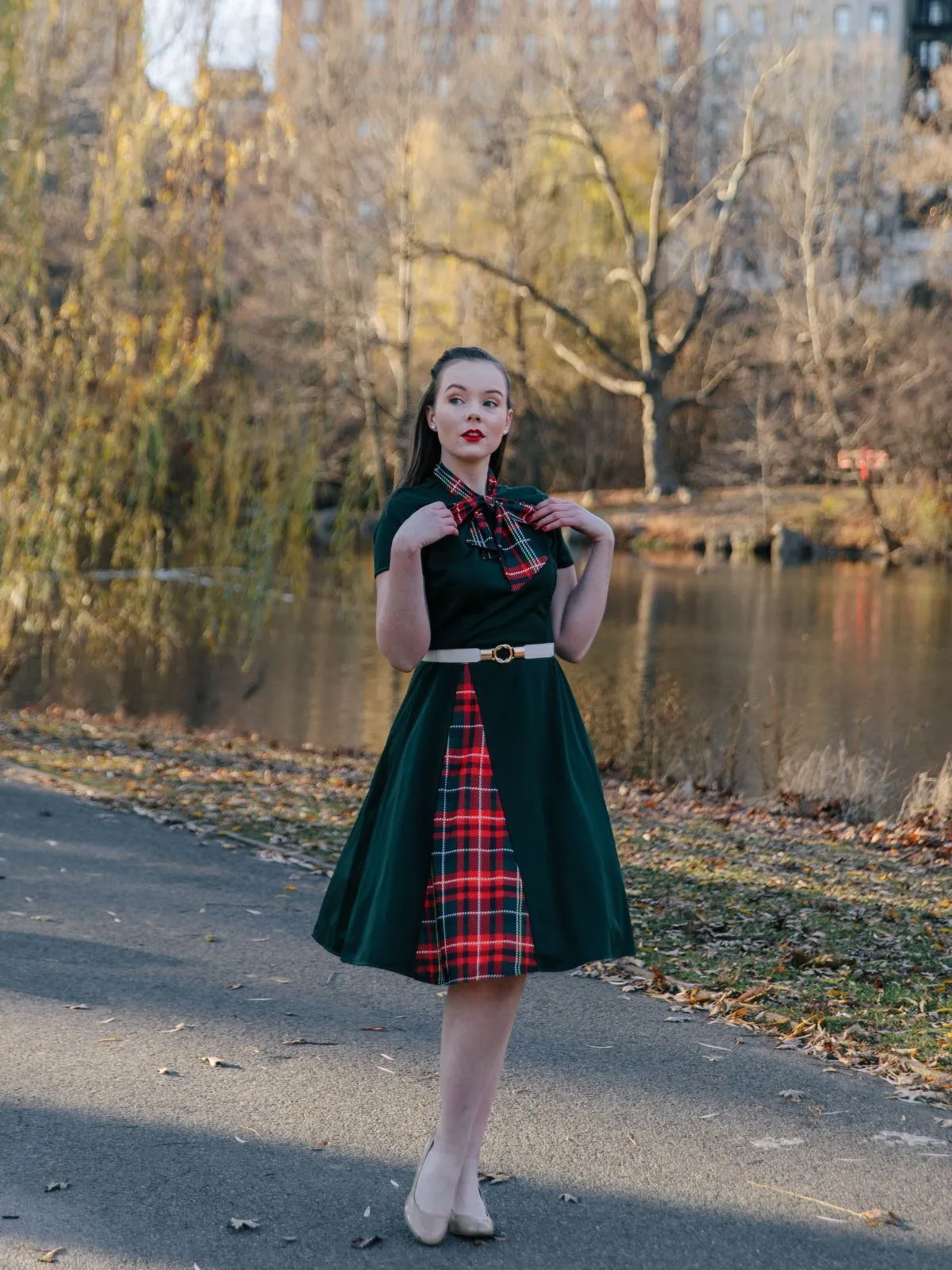 1950s Plaid Patchwork Bow Swing Dress sold by Retro Stage product image thumbnail 4