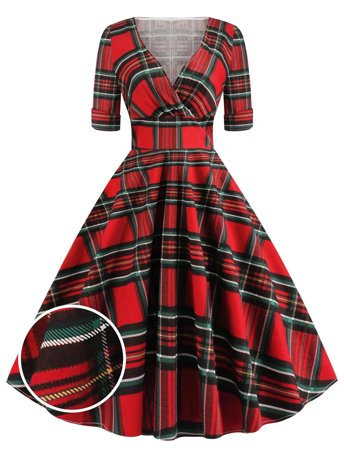 1950s Plaid Sweetheart Fold Swing Dress sold by Retro Stage product image thumbnail 5