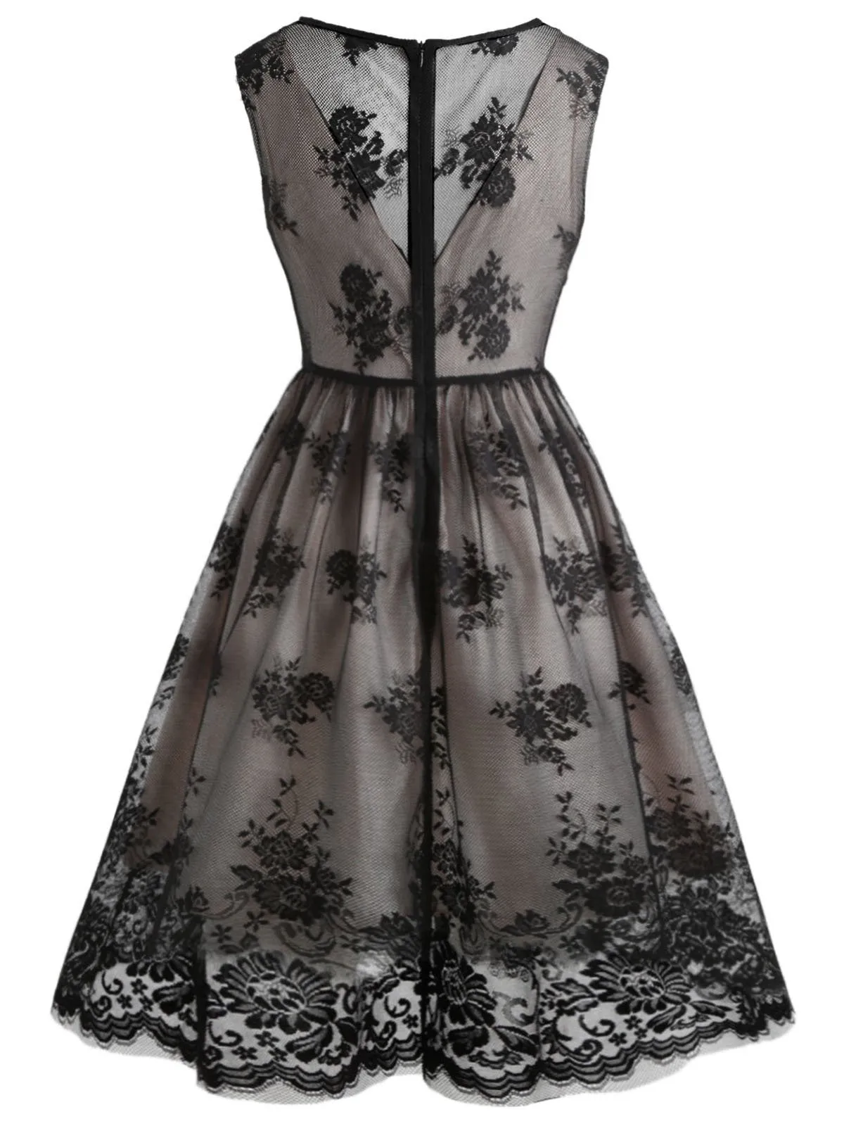 Black 1950s Lace Floral Swing Dress sold by Retro Stage product image thumbnail 2