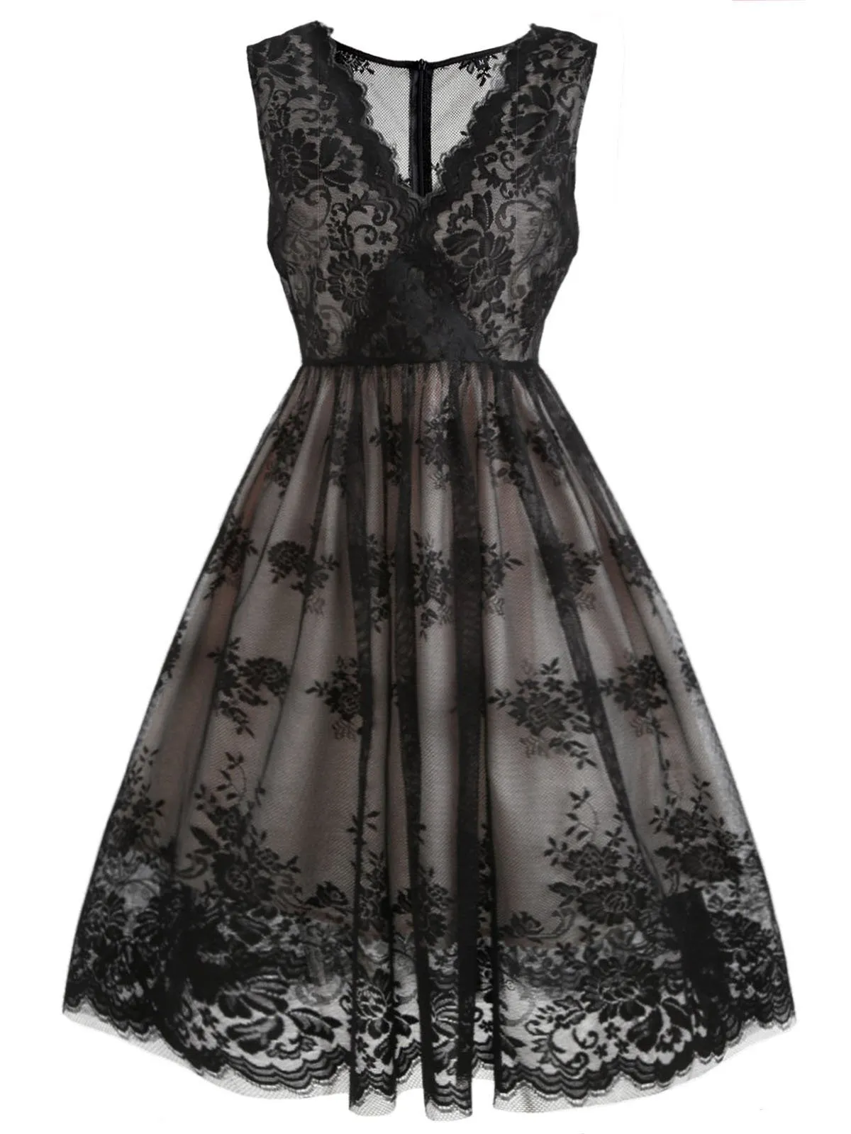 Black 1950s Lace Floral Swing Dress sold by Retro Stage