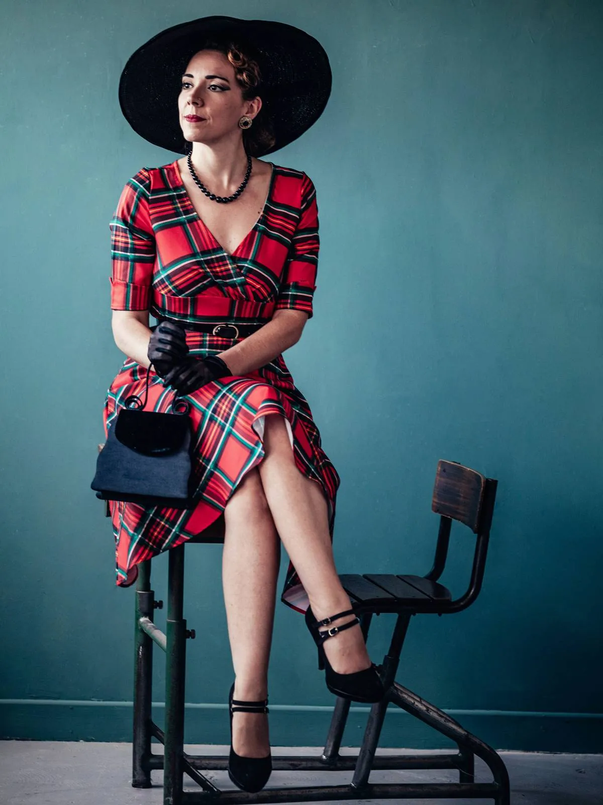 1950s Plaid Sweetheart Fold Swing Dress sold by Retro Stage product image thumbnail 2