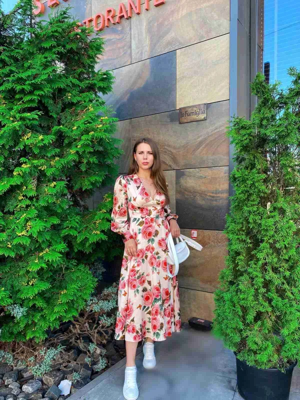 1940s Rose V-Neck Long Sleeves Dress sold by Retro Stage