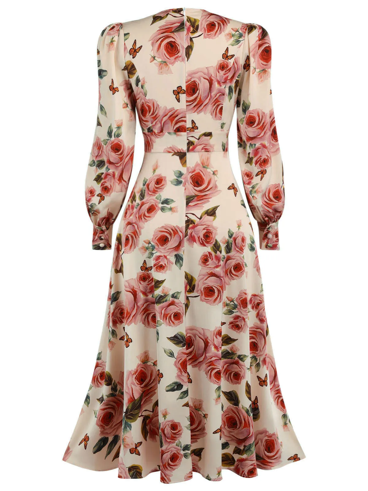 1940s Rose V-Neck Long Sleeves Dress sold by Retro Stage product image thumbnail 4