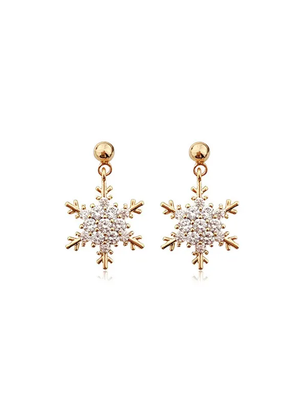 Gold Christmas Alloy Snowflake Earrings sold by Retro Stage