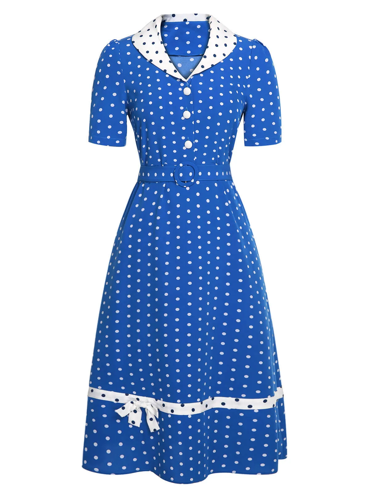 Blue & White 1940s Polka Dot Lapel Dress sold by Retro Stage product image thumbnail 2