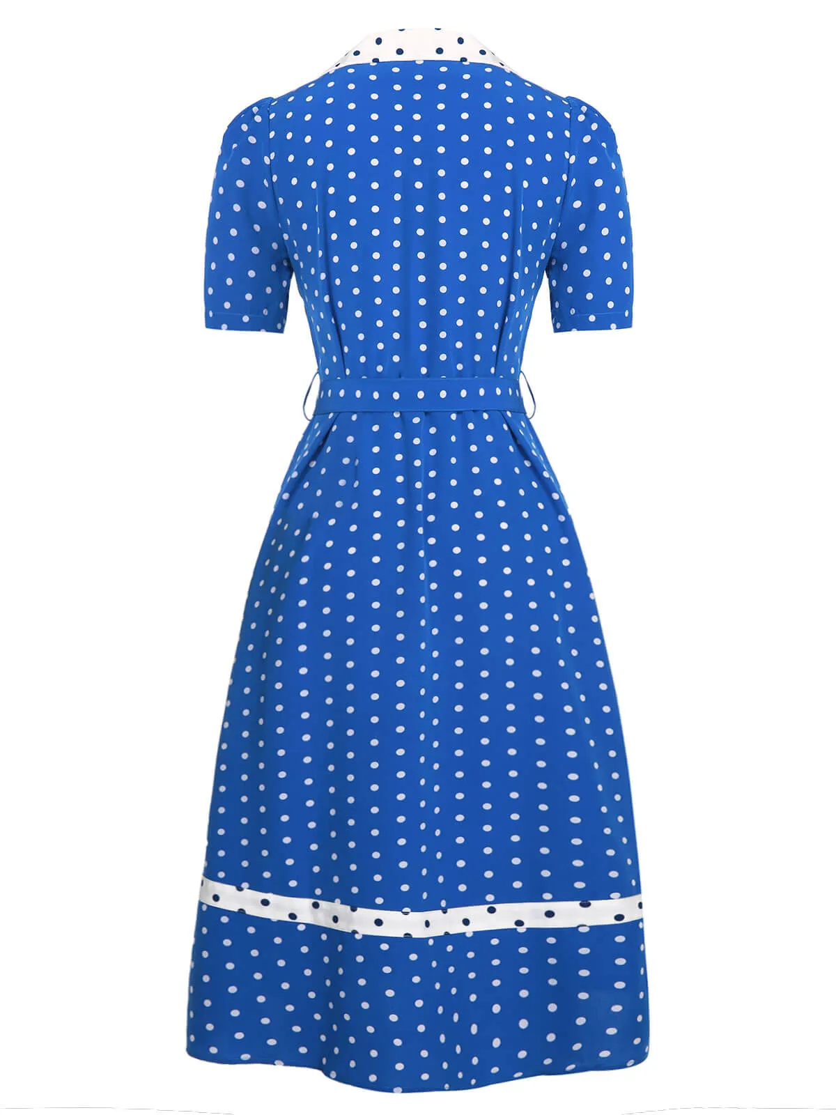Blue & White 1940s Polka Dot Lapel Dress sold by Retro Stage product image thumbnail 4