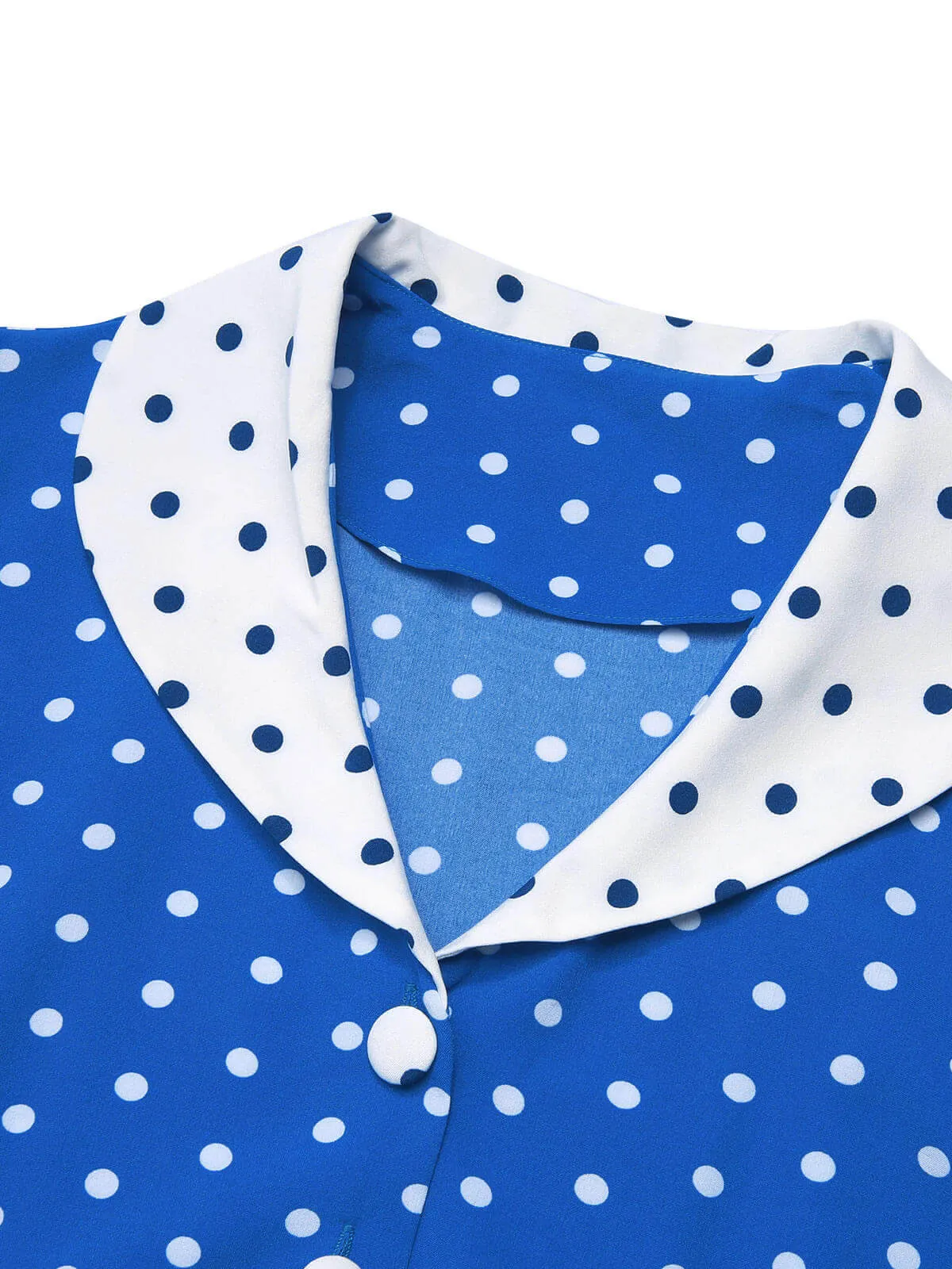 Blue & White 1940s Polka Dot Lapel Dress sold by Retro Stage product image thumbnail 5