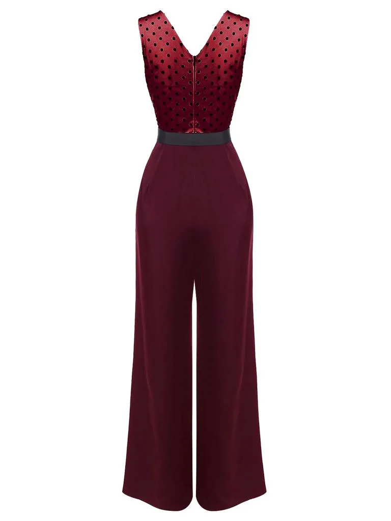 Wine Red 1930s Polka Dot Belt Jumpsuit sold by Retro Stage product image thumbnail 2