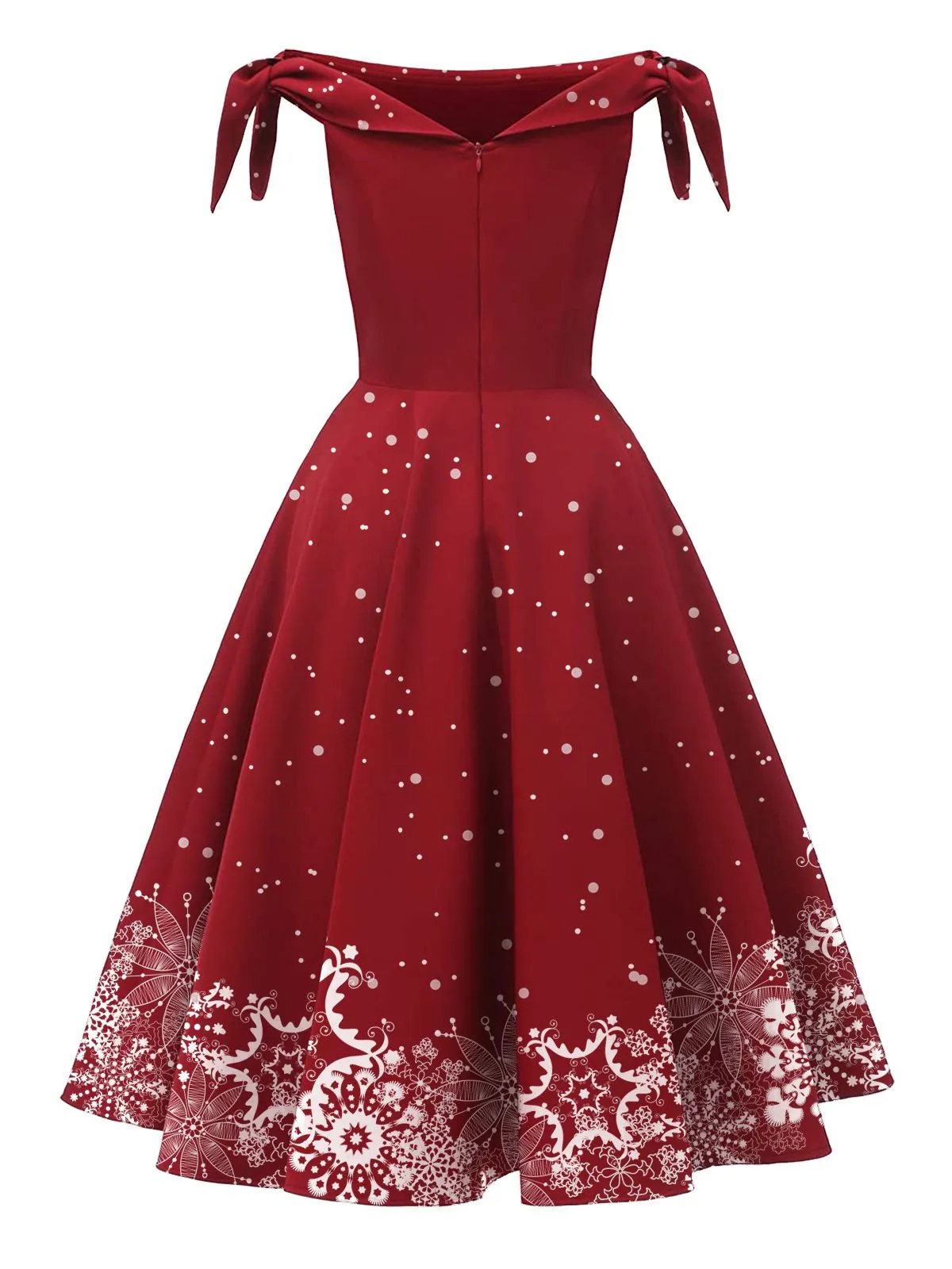Red 1950s Off-shoulder Snowflake Dress sold by Retro Stage product image thumbnail 3