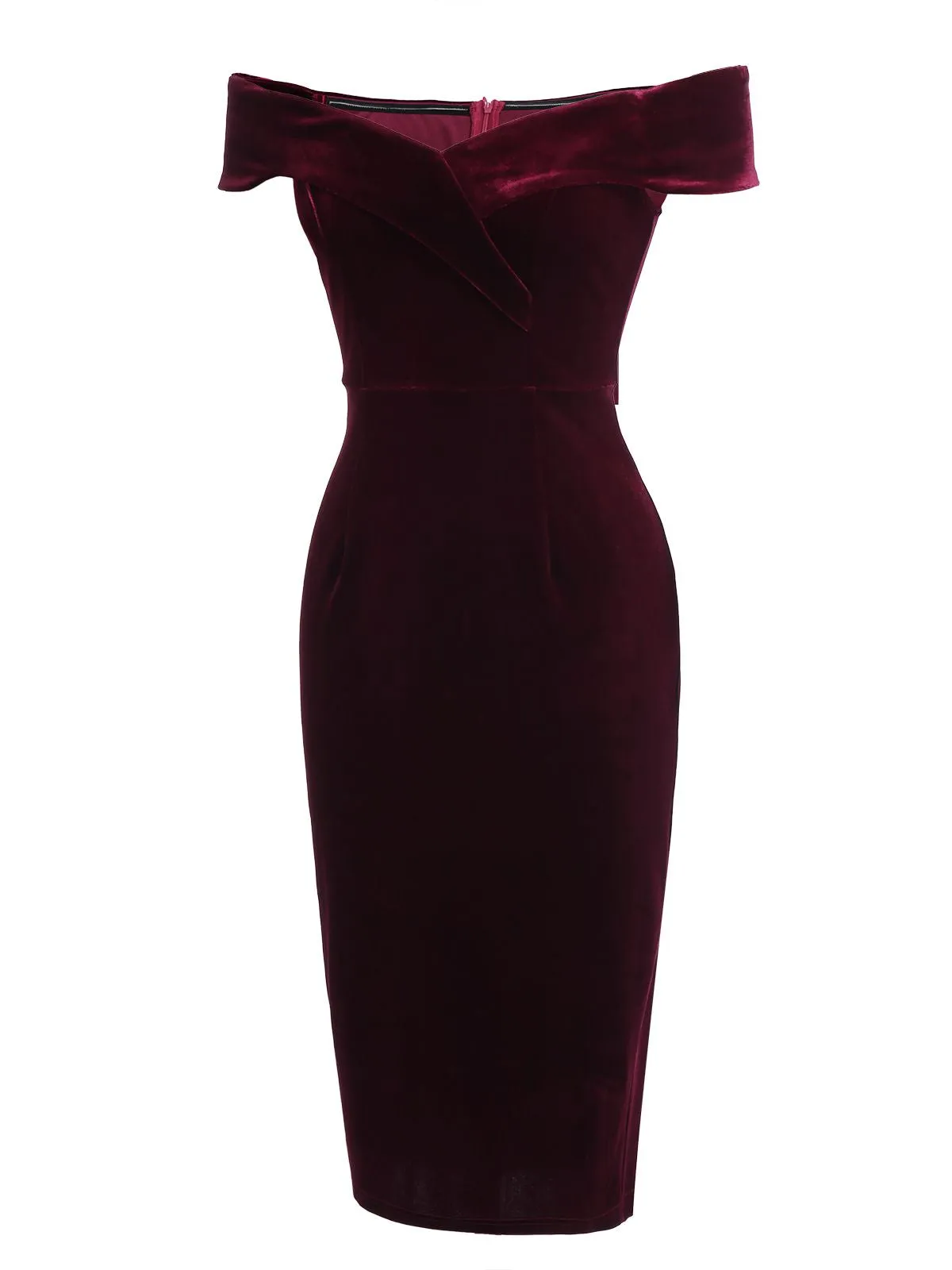 Wine Red 1960s Velvet Bodycon Dress sold by Retro Stage product image thumbnail 5