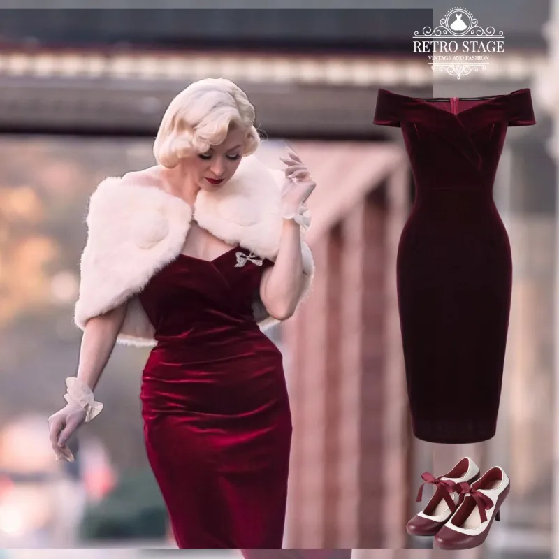 Wine Red 1960s Velvet Bodycon Dress sold by Retro Stage