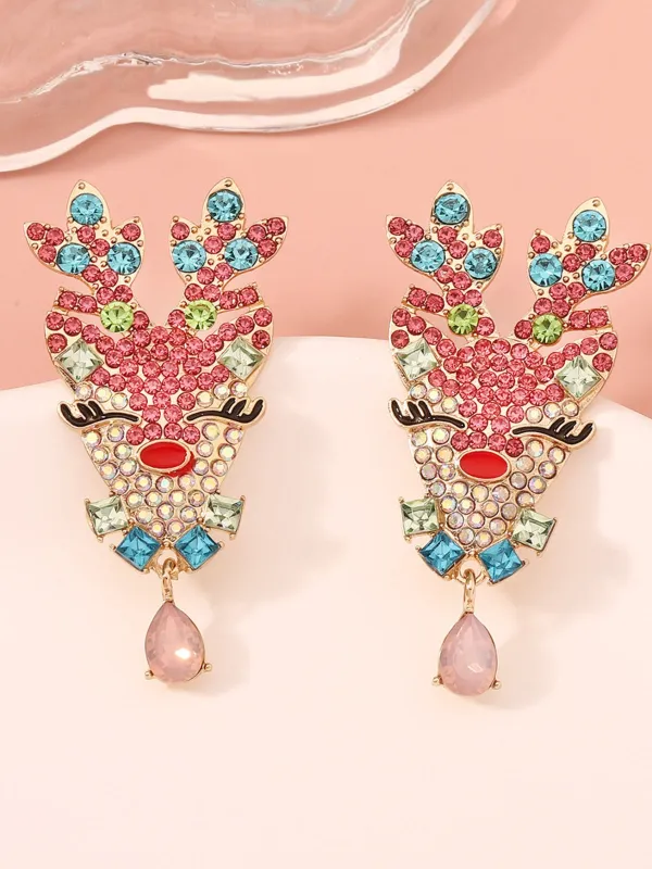 Christmas Deer Rhinestone Earrings sold by Retro Stage