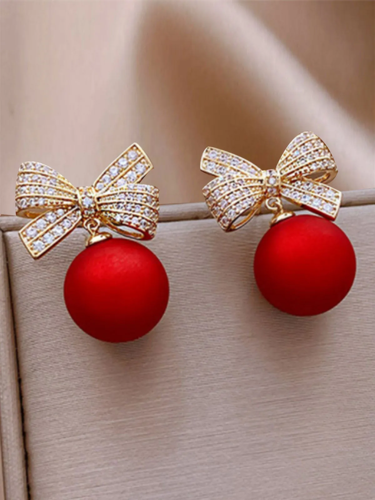 Red Christmas Bow Diamond Earrings sold by Retro Stage product image thumbnail 2