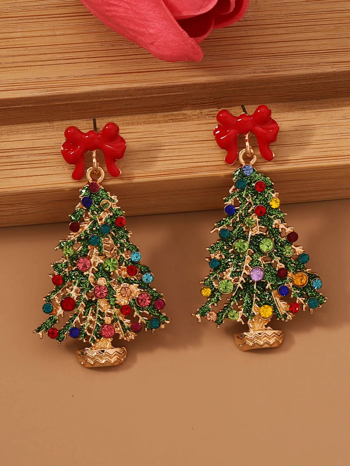Colorful Christmas Tree Alloy Rehinestone Earrings sold by Retro Stage product image thumbnail 2