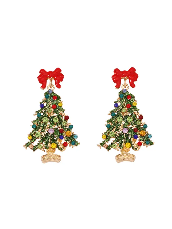 Colorful Christmas Tree Alloy Rehinestone Earrings sold by Retro Stage