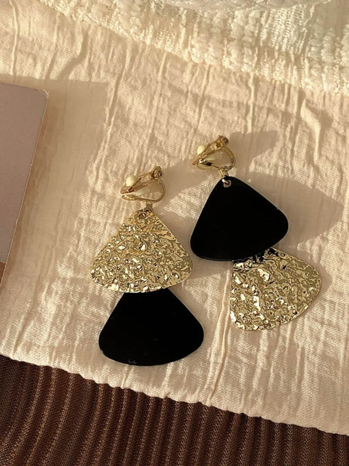 Black & Gold Color Contrast Scalloped Ear Clips sold by Retro Stage