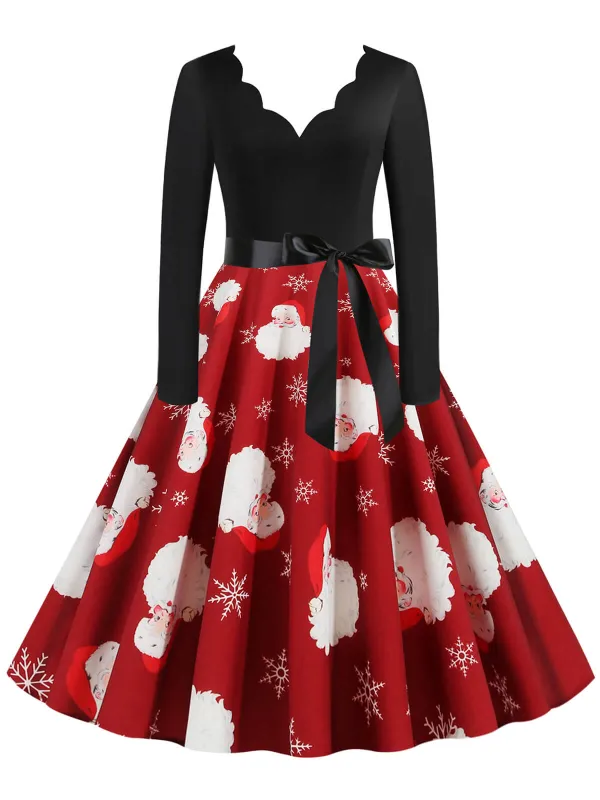 Red 1950s Santa Claus V-Neck Belt Dress sold by Retro Stage