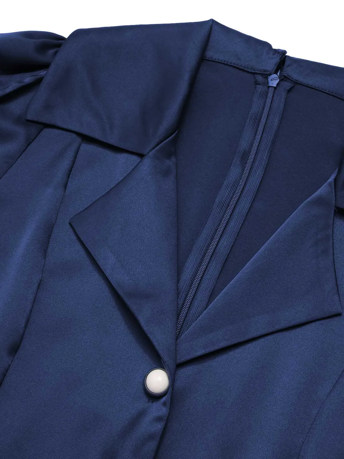 Blue 1940s Solid Short Sleeves Lapel Dress sold by Retro Stage product image thumbnail 5