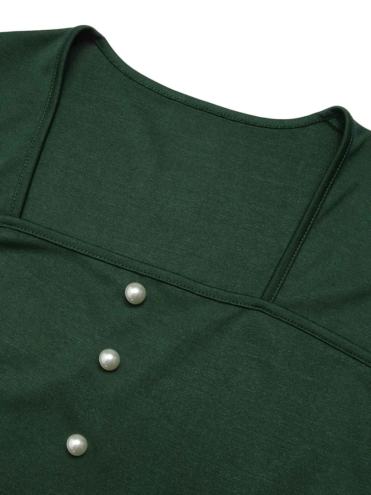 Green&Red 1950s Square Neck Plaids Long Sleeve Dress sold by Retro Stage product image thumbnail 5