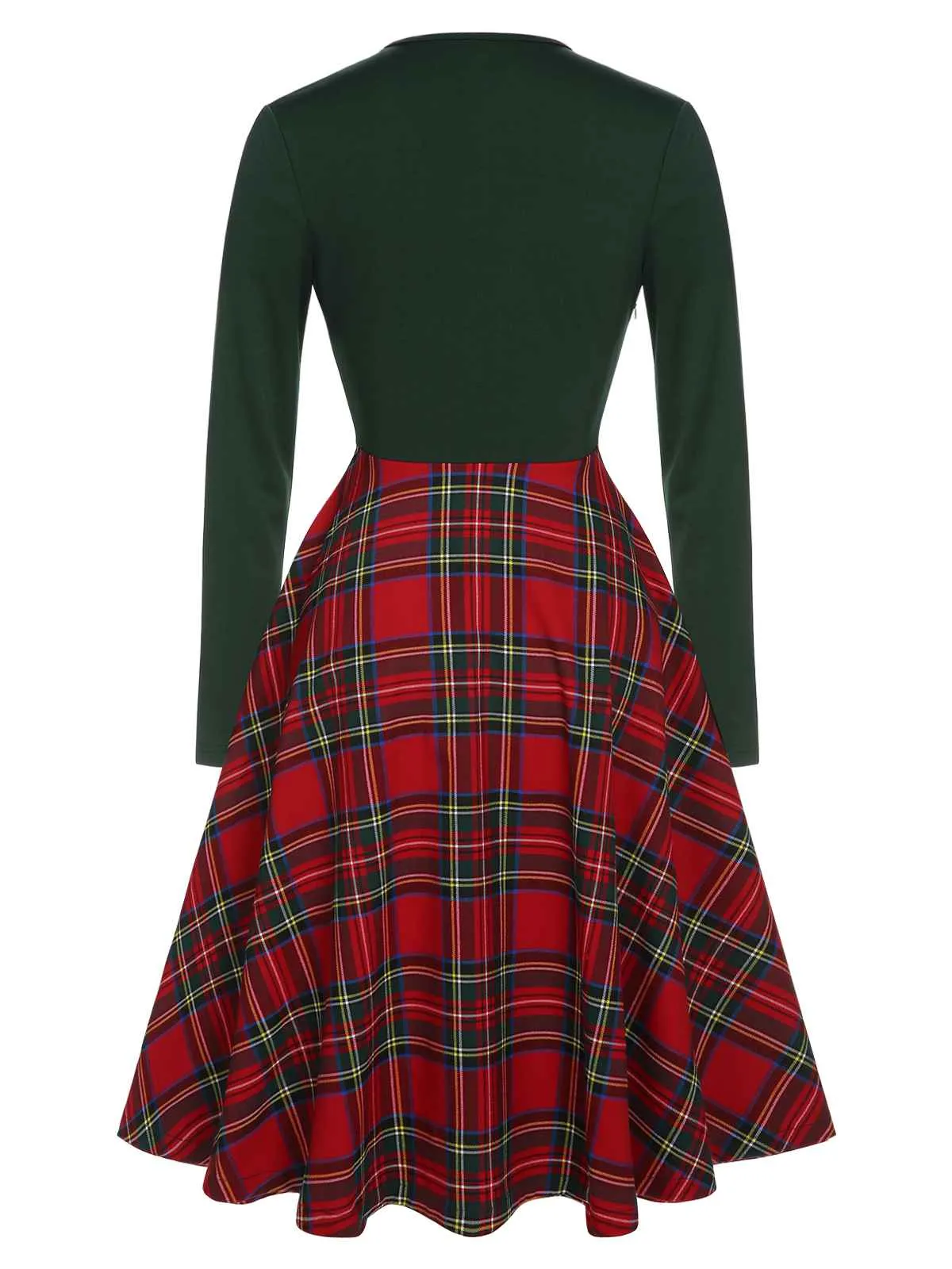 Green&Red 1950s Square Neck Plaids Long Sleeve Dress sold by Retro Stage product image thumbnail 4