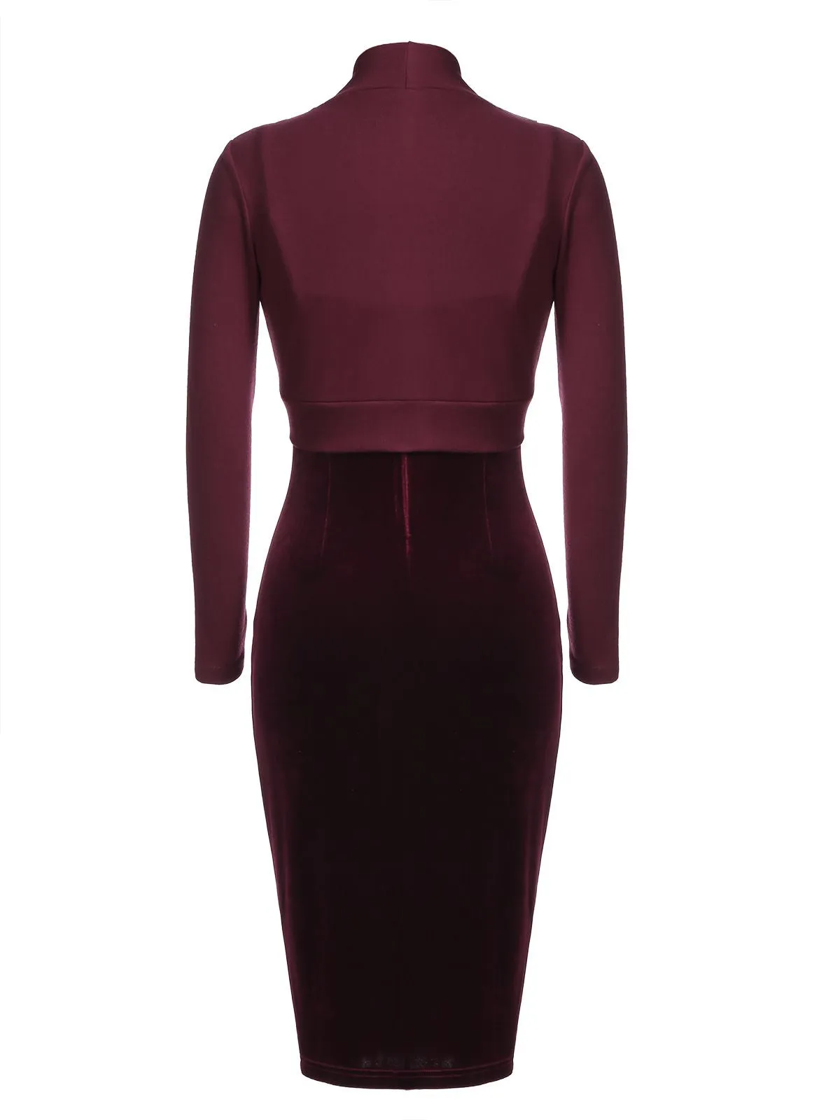 2PCS Wine Red 1960s Velvet Bodycon Dress sold by Retro Stage product image thumbnail 4