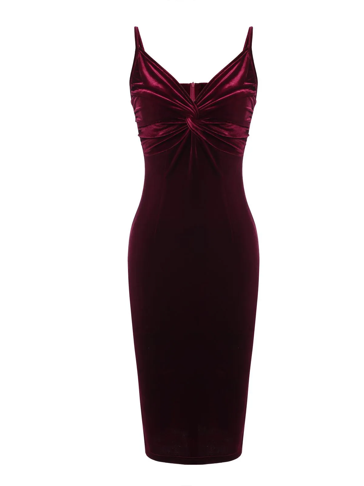 2PCS Wine Red 1960s Velvet Bodycon Dress sold by Retro Stage product image thumbnail 5